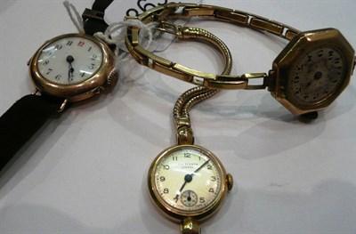 Lot 363 - Three 9ct gold lady's wristwatches