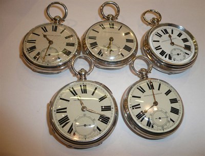 Lot 365 - Five silver open faced pocket watches