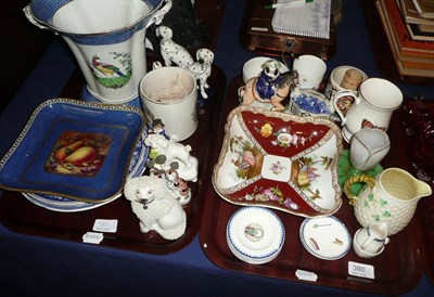 Lot 380 - A Wedgwood dish painted with fruit, a large Copeland Spode vase, various Staffordshire figures,...