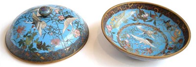 Lot 138 - A Japanese Cloisonné Enamel Circular Bowl and Cover, Meiji period, with ball knop, decorated...