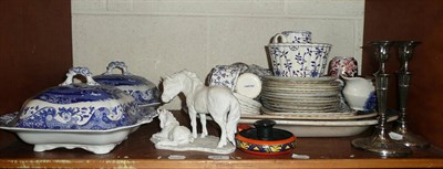 Lot 394 - Quantity of blue and white and other china, candlesticks etc