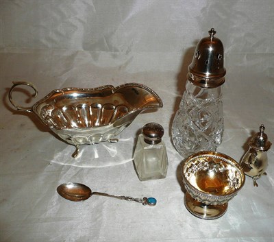 Lot 401 - Silver sauce boat and sundry silver