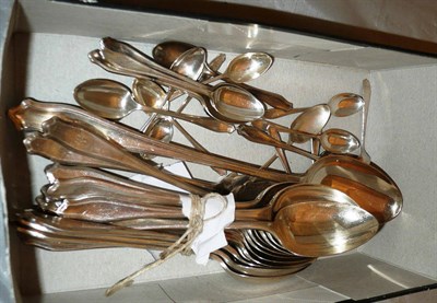 Lot 411 - Sixteen silver serving spoons, silver tablespoons etc