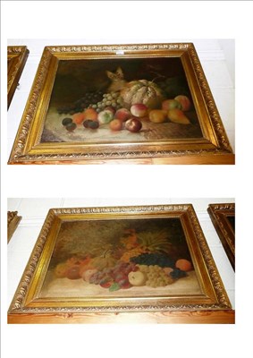 Lot 436 - C J Grips, pair of oils, cat and fruit