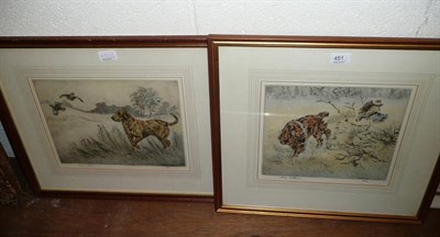 Lot 451 - Pair of Henry Wilkinson colour dry point etchings - gun dogs, signed artist proof 90/120 and...