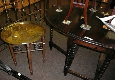 Lot 506 - Oak gateleg table and a brass top table