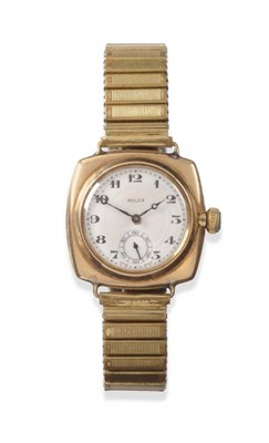 Lot 152 - A 9ct Gold Cushion Shaped Wristwatch, signed Rolex, Oyster, ref: 678, 1935, 15-jewel lever movement