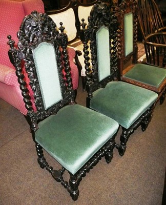 Lot 566 - Pair of Victorian Gothic barley twist chairs and another similar