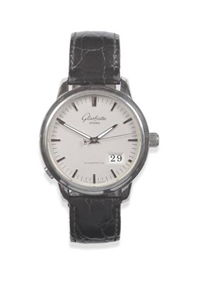 Lot 156 - A Stainless Steel Automatic Calendar Centre Seconds Wristwatch, signed Glashutte, Original,...