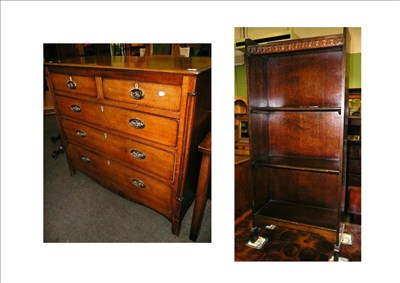 Lot 585 - Oak chest of drawers and an open bookcase