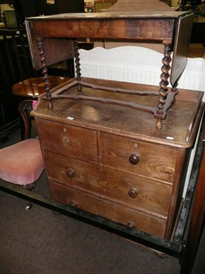 Lot 596 - A Victorian nursing chair, an oak three height chest of drawers with three quarter gallery, a...