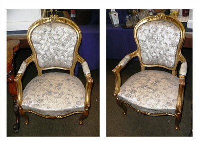 Lot 611 - Pair of Louis XV style gilt chairs