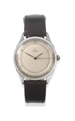 Lot 165 - A Stainless Steel Automatic Centre Seconds Wristwatch, signed Omega, circa 1946, lever movement...