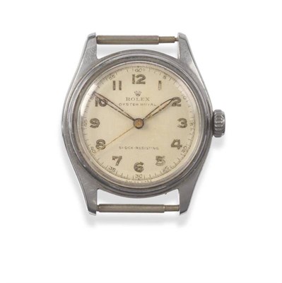 Lot 168 - A Stainless Steel Centre Seconds Wristwatch, signed Rolex, Oyster Royal, Shock-Resisting, ref:...