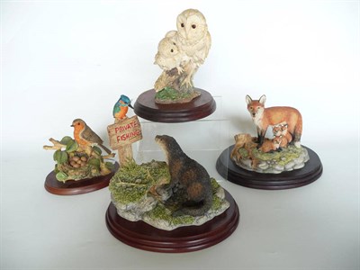 Lot 1016 - Four Border Fine Arts Models; 'Barn Owl and Chicks', WB82; 'Fox Family', RW25; 'Otter and...