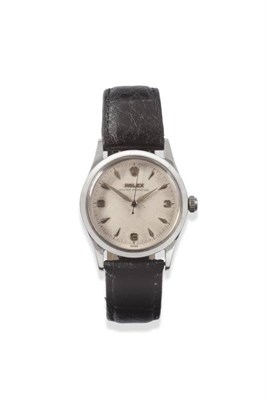 Lot 170 - A Stainless Steel Automatic Centre Seconds Wristwatch, signed Rolex, Oyster Perpetual, ref:...