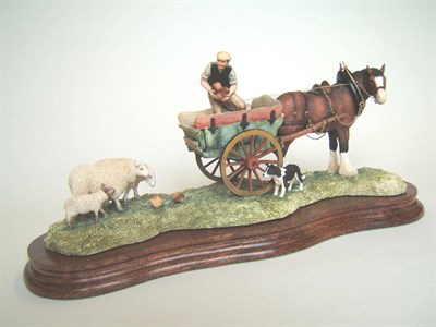 Lot 1058 - Border Fine Arts 'Supplementary Feeding' farmer feeding sheep from horse drawn tip cart, model...