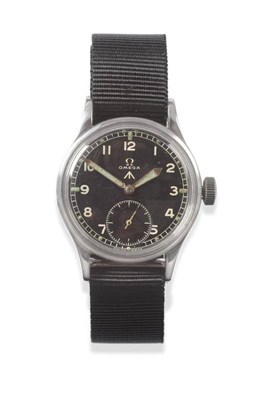 Lot 173 - A Stainless Steel Military Wristwatch, signed Omega, circa 1945, lever movement numbered...