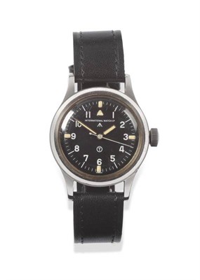 Lot 174 - A Stainless Steel Military Centre Seconds Wristwatch, signed International Watch Co, Mark XI, circa