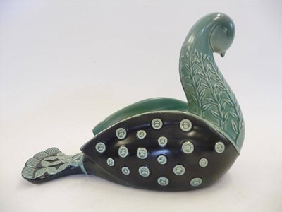 Lot 1079 - Beswick 1950s Dove Flower Holder by Kathi Urbach, model No. 1556, green/turquoise and black...