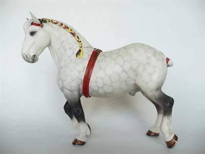 Lot 1094 - Beswick Dapple Grey Percheron Horse in show harness, model No. 2464, matt, 24.7cm high (harness...