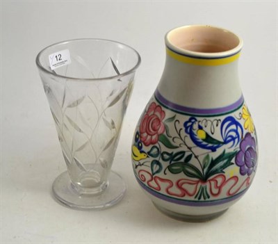 Lot 12 - Poole pottery vase and a flared glass vase