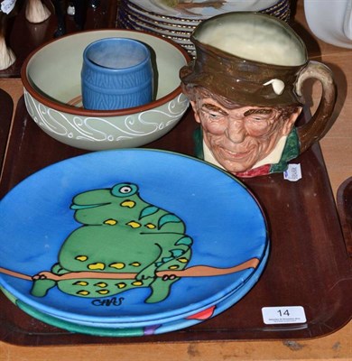 Lot 14 - Royal Doulton character jug, Denby bowl, three plates signed 'Chas' etc