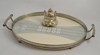 Lot 21 - Oval tray and a plated smoker's compendium