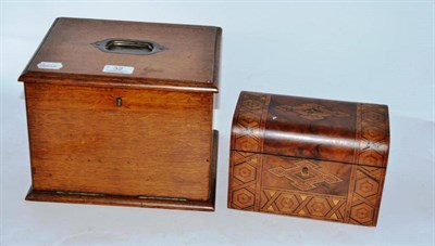 Lot 32 - An oak correspondence box and a walnut tea caddy