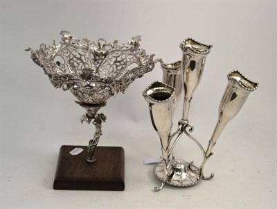 Lot 35 - A plated epergne and plated centrepiece mounted on a wooden base