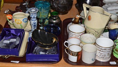 Lot 37 - Delft candlestick, Royal Doulton pottery, Maling pottery, two Edinburgh Crystal paperweights...