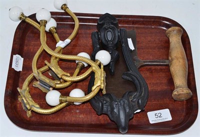 Lot 52 - A Victorian style door knocker and four coat hangers