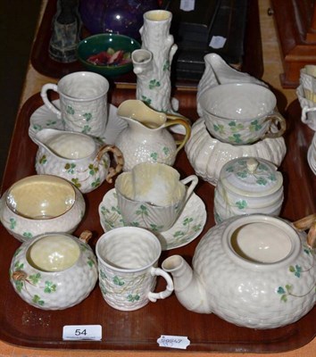 Lot 54 - Assorted Belleek porcelain shamrock decorated teawares etc (one tray)