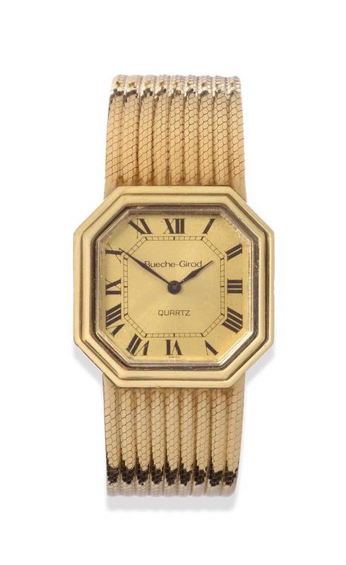 Lot 183 - A 9ct Gold Wristwatch, signed Bueche Girod, circa 1979, quartz movement, gilt coloured dial...