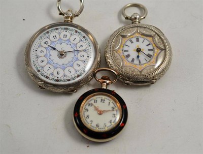 Lot 72 - A silver fob watch, a fob watch stamped '935' and an enamel fob watch