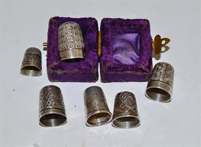 Lot 74 - A silver thimble by Charles Horner and five other silver thimbles