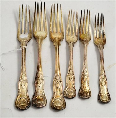 Lot 77 - Three silver King's pattern table forks and three dessert forks (6)