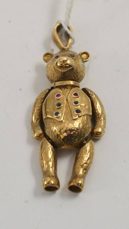 Lot 87 - A 9ct gold articulated teddy bear pendant