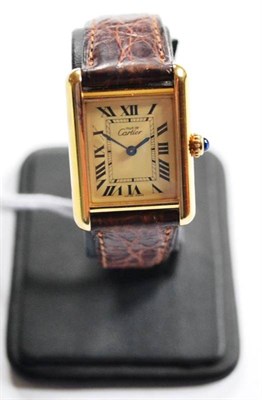 Lot 186 - A Lady's Silver Plated Wristwatch, signed Must de Cartier, circa 2000, quartz movement, cream...