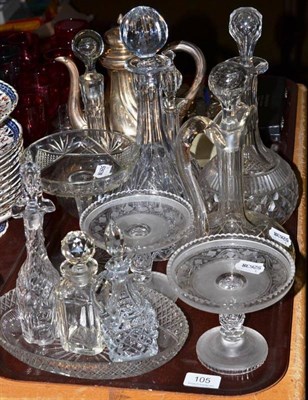 Lot 105 - Pair of Victorian small glass tazza and a quantity of glass decanters and stoppers