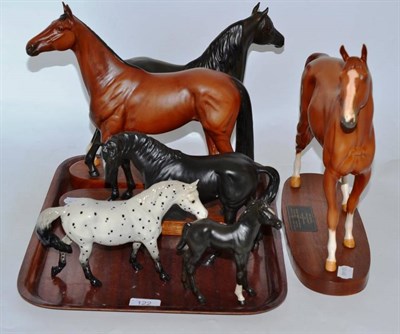 Lot 122 - Three Beswick connoisseur models on plinth; Red Rum, Morgan Horse, The Minstrel, and three others