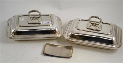 Lot 124 - A silver cigarette case, London 1918 and two silver plated entree dishes