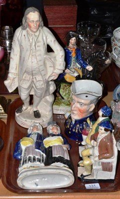 Lot 131 - A large Victorian Staffordshire pottery figure of Washington, four other smaller figures and a...