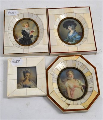 Lot 132 - Four assorted ivory framed miniatures of ladies