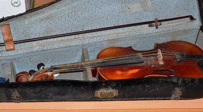 Lot 176 - Early 20th century violin and bow, cased