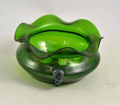 Lot 183 - Green iridescent glass bowl in the style of Loetz