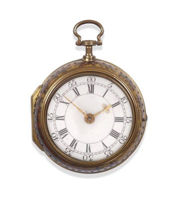 Lot 198 - A Horn Gilt Metal Pair Cased Verge Pocket Watch, signed S Stroud, London, circa 1760, gilt...