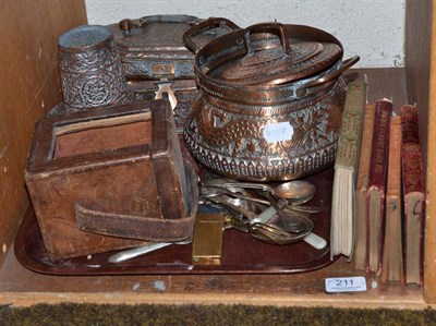 Lot 211 - A quantity of Eastern metalwares and five bound volumes including Ruskin, Rosetti, Tenneson etc