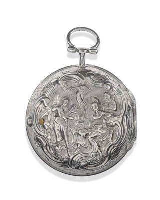 Lot 199 - A Silver Repousse Pair Cased Verge Pocket Watch, signed J Stokes, London, No.5381, 1785, gilt fusee