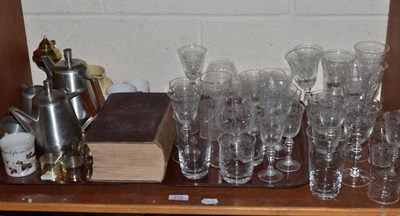 Lot 218 - Five assorted parasols, tea service, Civil Engineer Encyclopedia, etched and other glassware...